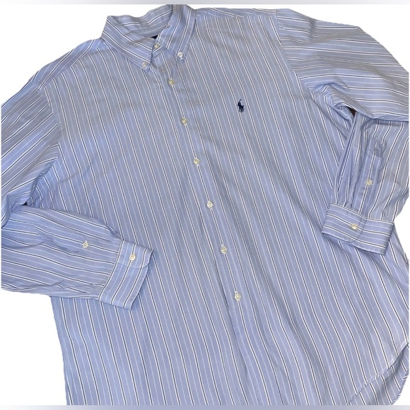 Ralph Lauren Mens XL Bengal Long Sleeve Blue White Striped Classic Button Down - Picture 4 of 14